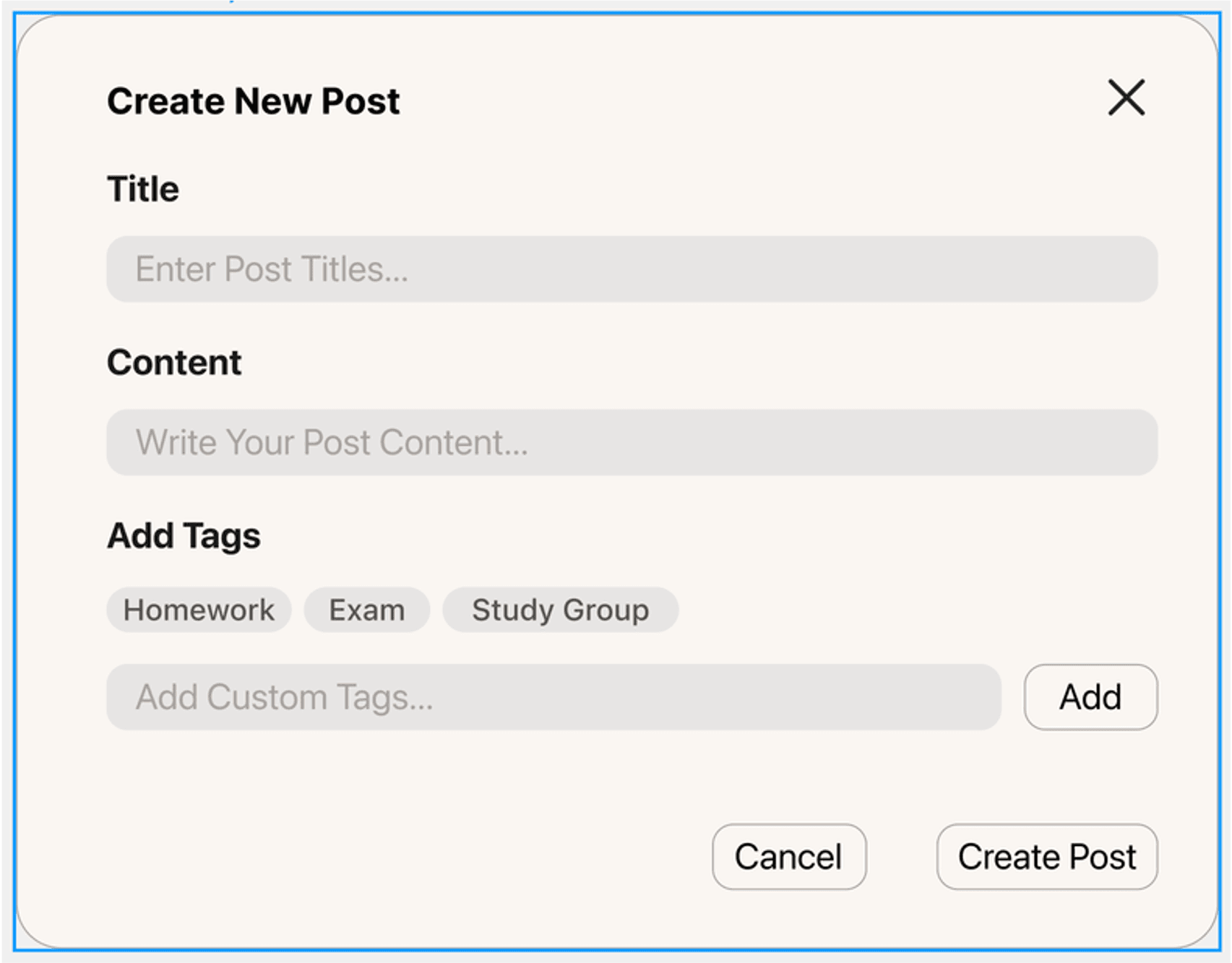 Forum tag creation — before